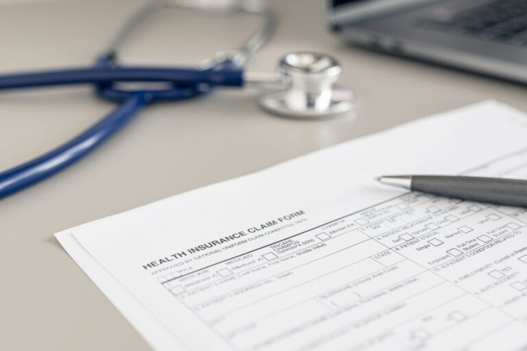 arafed medical form with a stethoscope and a pen on a desk