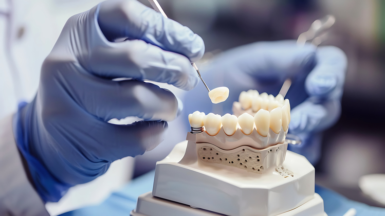 someone is doing a dental procedure on a model of a tooth